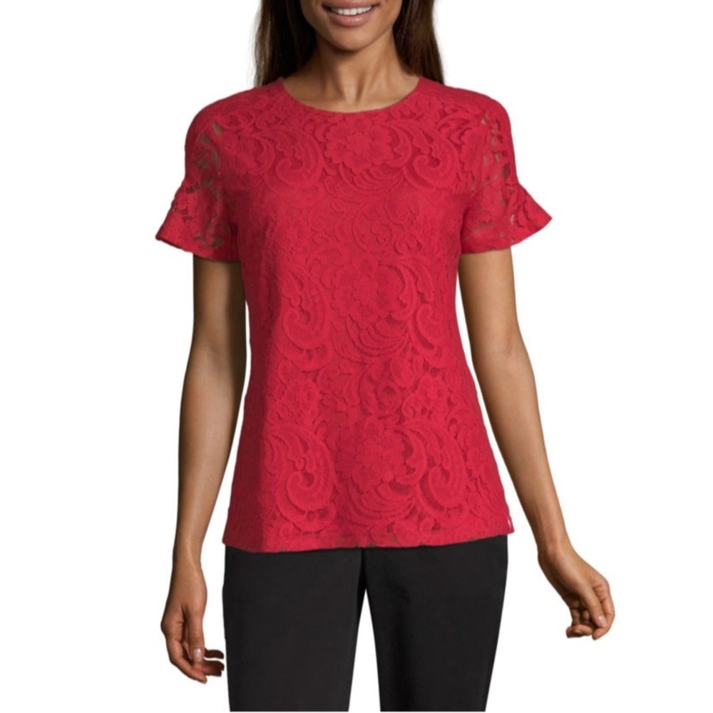 NWT Liz Claiborne Yoke Sleeve Lace Top - Tall